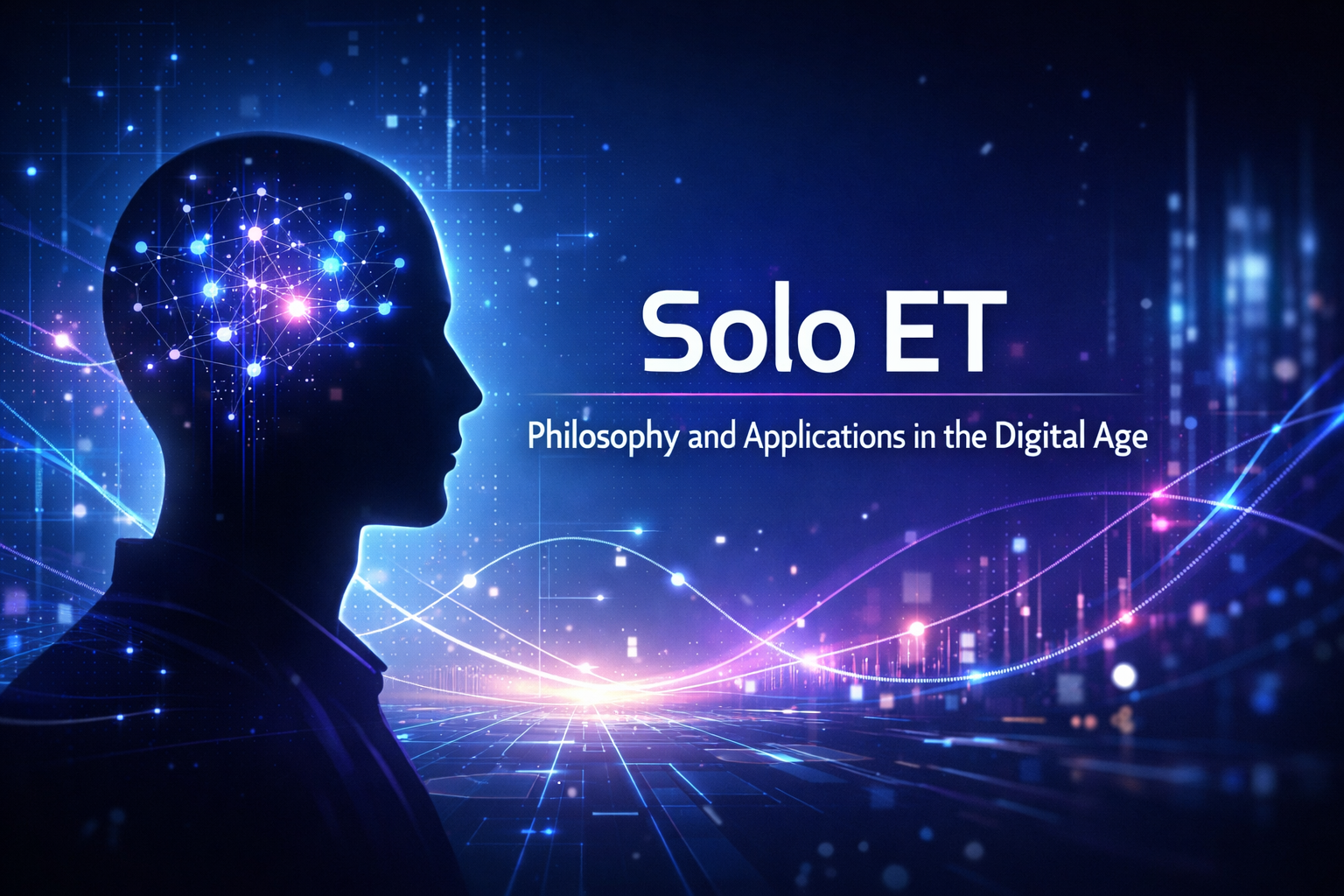 Solo ET digital philosophy concept with human mind connected to AI network representing technology and innovation in the digital age